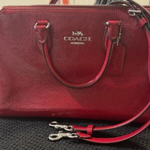 Coach Red Leather Satchel with Silver Accents